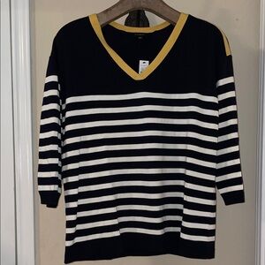 NWT Talbots Navy and Yellow V-Neck Sweater